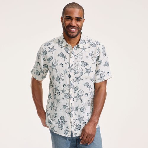 Premium Pure Linen Short Sleeve Shirt, Men, size: S, regular, Ivory, Linen, by Lands' End