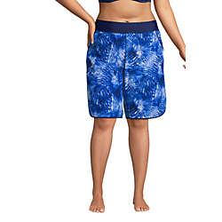 Women's Plus Size 11" Quick Dry Elastic Waist Modest Board Swim Cover-up Shorts with Panty Print, Front