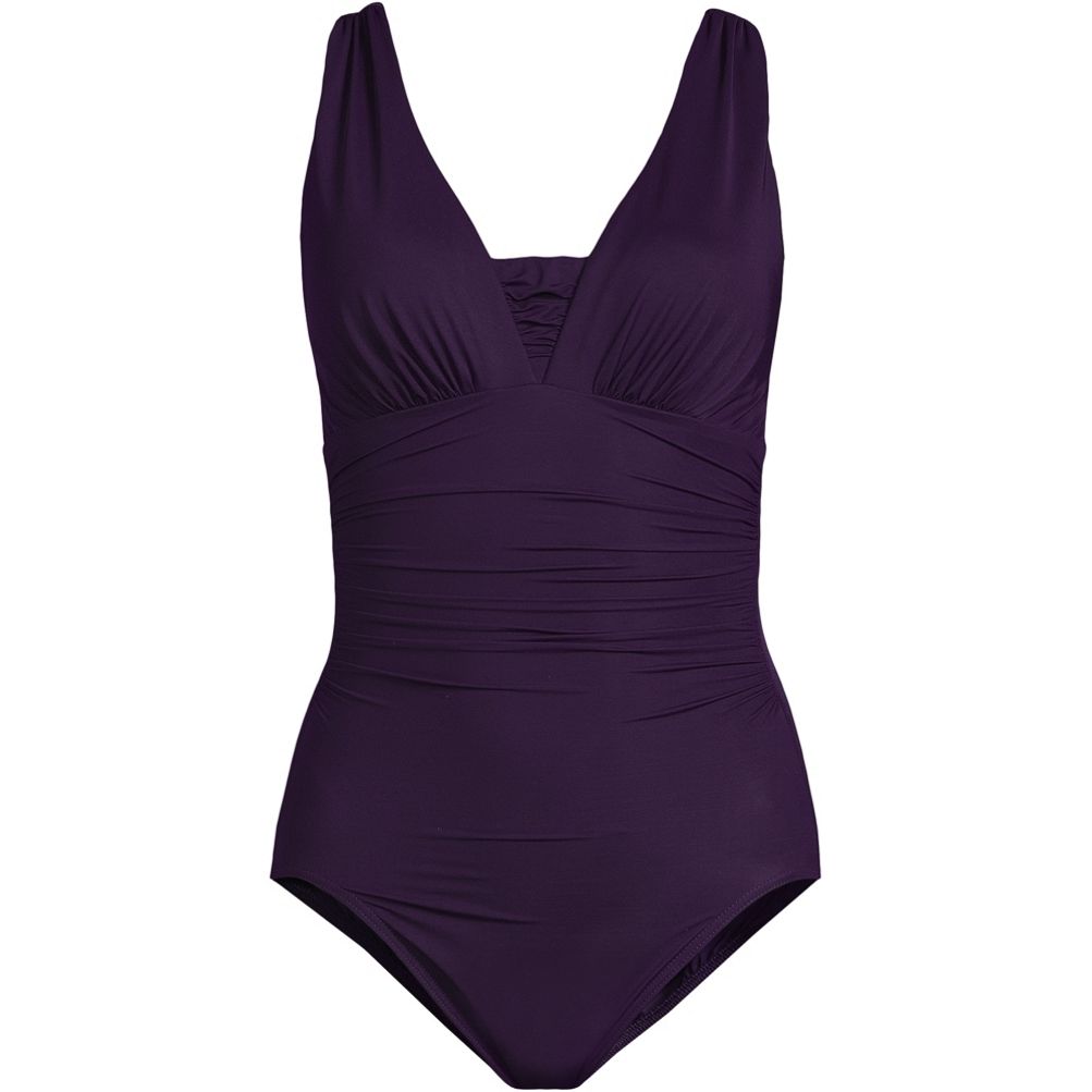 Lands' End Women's Plus Size SlenderSuit Grecian Tummy Control Chlorine Resistant One Piece Swimsuit, Size: 1, Purple