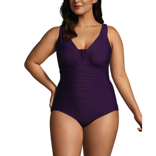 Women's Plus Size Chlorine Resistant Tummy Control High Neck Belted One  Piece Swimsuit Seersucker