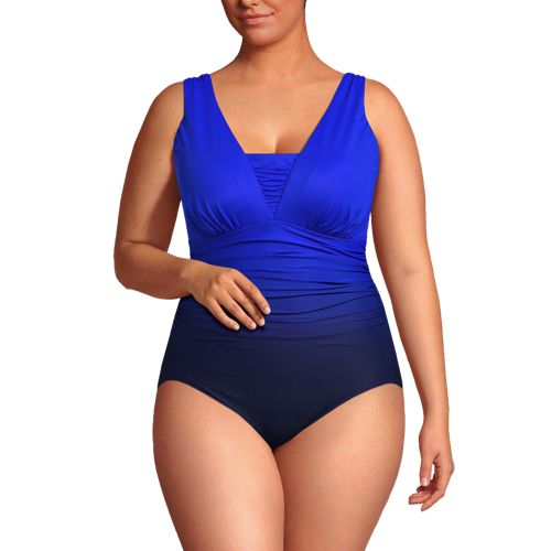 Swimsuits For All Women's Plus Size Split-Neck Short Sleeve Swim Tee With  Built-In Bra 20 Navy Silver Palm Leaf