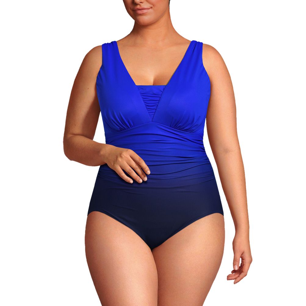 womens Lands end Slender Grecian Tummy Control One Piece Swimsuit