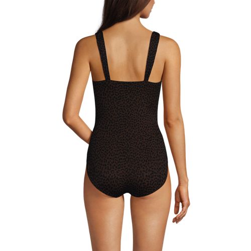  Lands' End Gemusterter Shape-badeanzug Mit V-ausschnitt Slender, Damen, Größe:36 Regular, Braun, Elasthan/nylon-mischung, By Lands' End 
