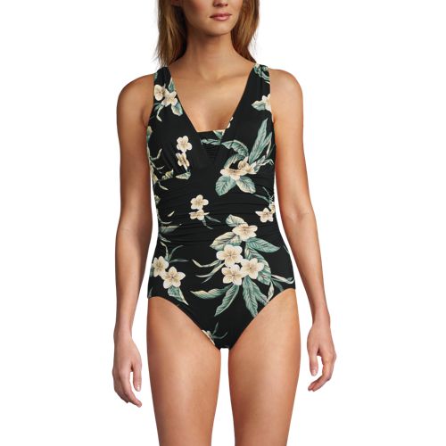  Lands' End Gemusterter Shape-badeanzug Mit V-ausschnitt Slender, Damen, Größe:36 Regular, Schwarz, Elasthan/nylon-mischung, By Lands' End 