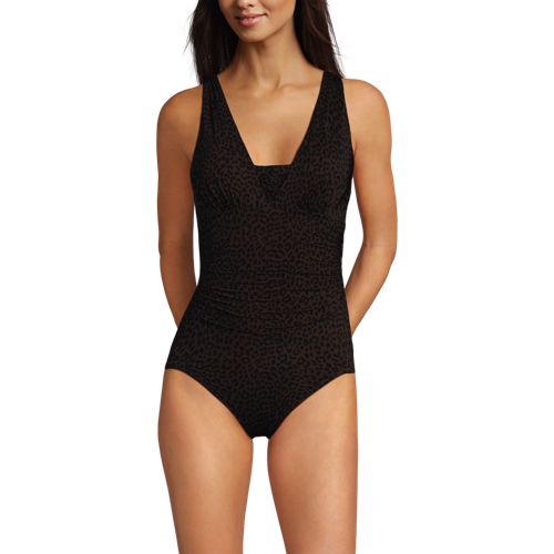  Lands' End Gemusterter Shape-badeanzug Mit V-ausschnitt Slender, Damen, Größe:36 Regular, Braun, Elasthan/nylon-mischung, By Lands' End 