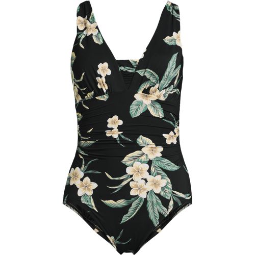  Lands' End Gemusterter Shape-badeanzug Mit V-ausschnitt Slender, Damen, Größe:36 Regular, Schwarz, Elasthan/nylon-mischung, By Lands' End 