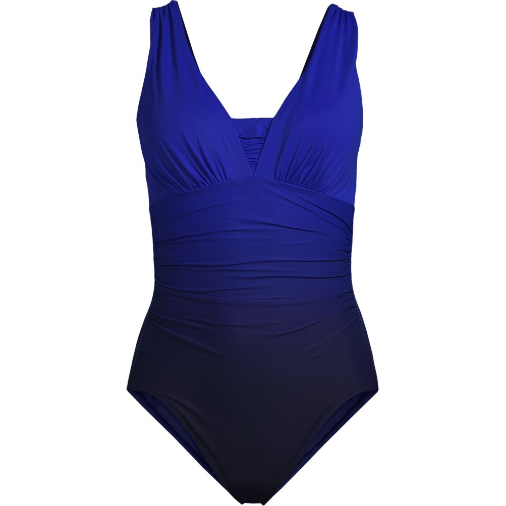 Lands' End Womens Slender Suit Mesh Grecian One Piece Swimsuit