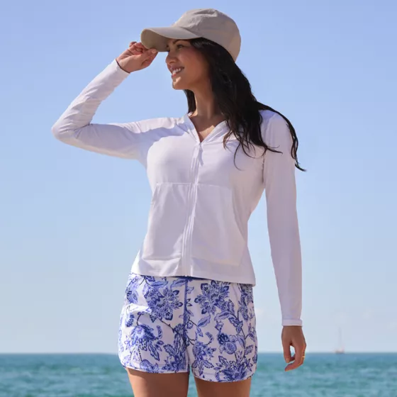 Women's SunShade UPF 50 Hooded Zip Front Rash Guard - primary