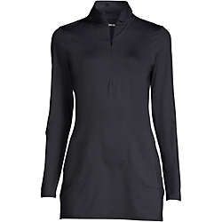 Women's Plus Size Quarter Zip Long Sleeve Tunic Rash Guard Cover-up UPF 50 Sun Protection, Front
