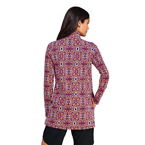 Women's Quarter Zip Long Sleeve Tunic Rash Guard Cover-up UPF 50 Sun Protection Print - Secondary