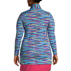 Women's Plus Size Quarter Zip Long Sleeve Tunic Rash Guard Cover-up UPF 50 Sun Protection Print, Back