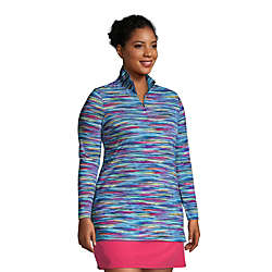 Women's Plus Size Quarter Zip Long Sleeve Tunic Rash Guard Cover-up UPF 50 Sun Protection Print, alternative image