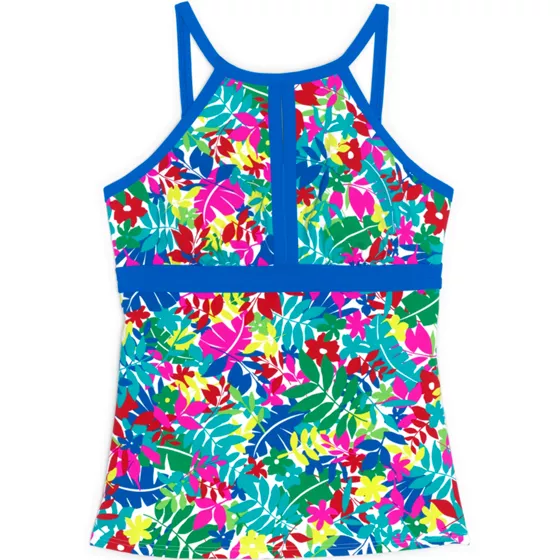 Women's Plus Size Keyhole High Neck Modest Tankini Top Swimsuit Adjustable Straps Print - primary