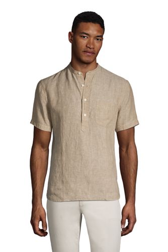 Men's Grandad Collar Linen Shirt