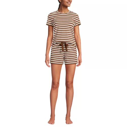 Women's Knit Pajama Short Set Short Sleeve T-Shirt and Shorts, Front