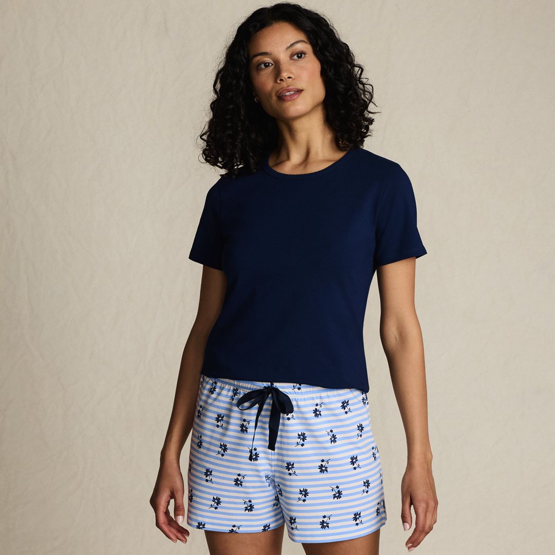 Women's Knit Pajama Short Set Short Sleeve T-Shirt and Shorts