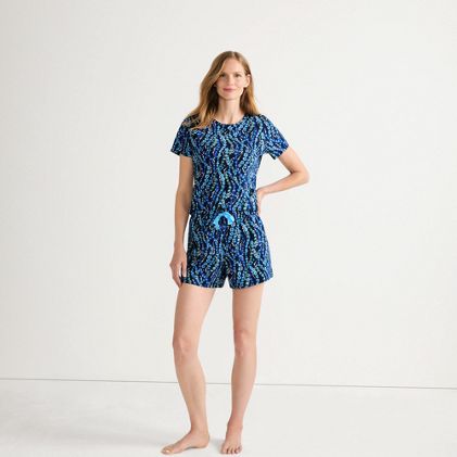 Women's Knit Pajama Short Set Short Sleeve T-Shirt and Shorts - image 2