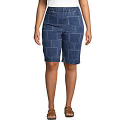 Women's Plus Size High Rise Pull On Bermuda Jean Shorts-Indigo, Front