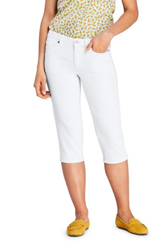 white stretch denim capris