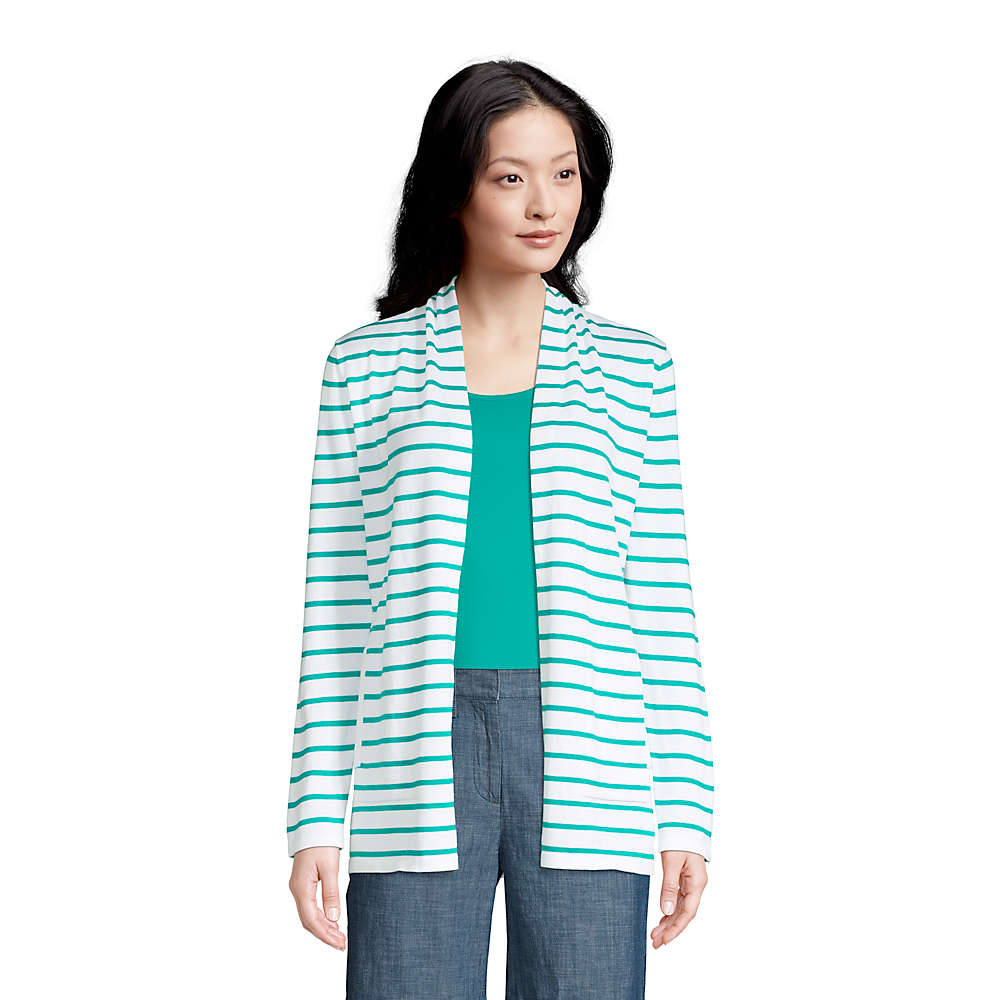 Women's Cotton Long Sleeve Open Cardigan Stripe Sweater, Front