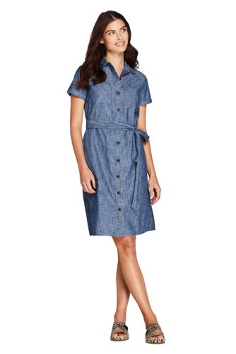 lands end button front shirt dress