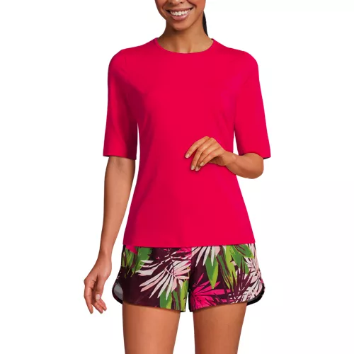 Women's SunShade UPF 50 Elbow Sleeve Rash Guard Swim Tee, Front