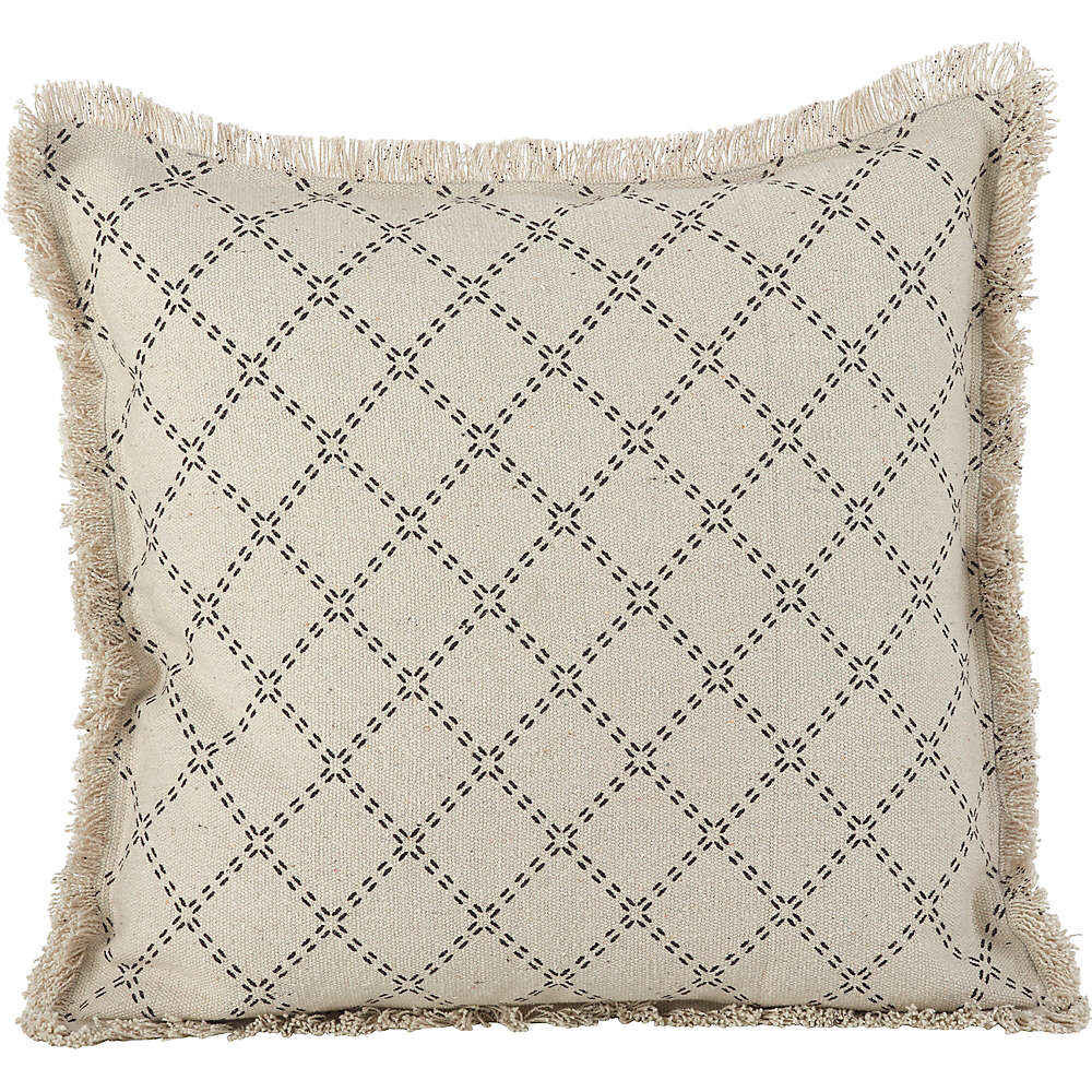 Saro Lifestyle Diamond Fringe Border Decorative Throw Pillow, Front