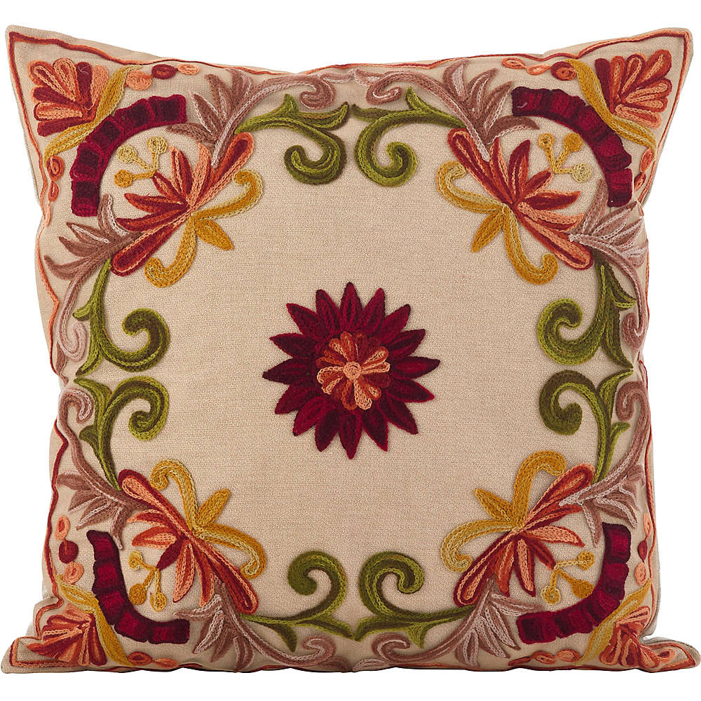 Saro Lifestyle Floral Embroidered Decorative Throw Pillow, Front