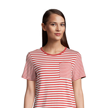 Gestreiftes Shirt aus Baumwoll/Modal mit Brusttasche und kurzen Ärmeln für Damen image number 0