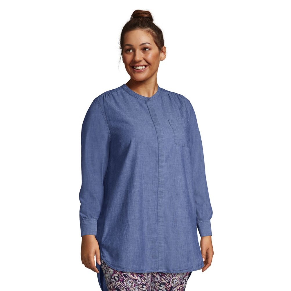 Women's Plus Size Cotton A-Line Long Sleeve Tunic Top