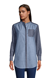 Women's Chambray A-Line Long Sleeve Tunic Blouse