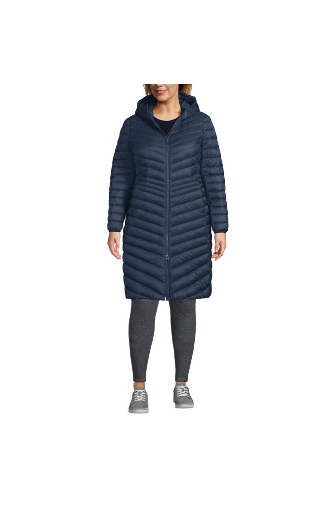 Lands' End Women's Plus Size Wanderweight Packable Down Coat In Blue
