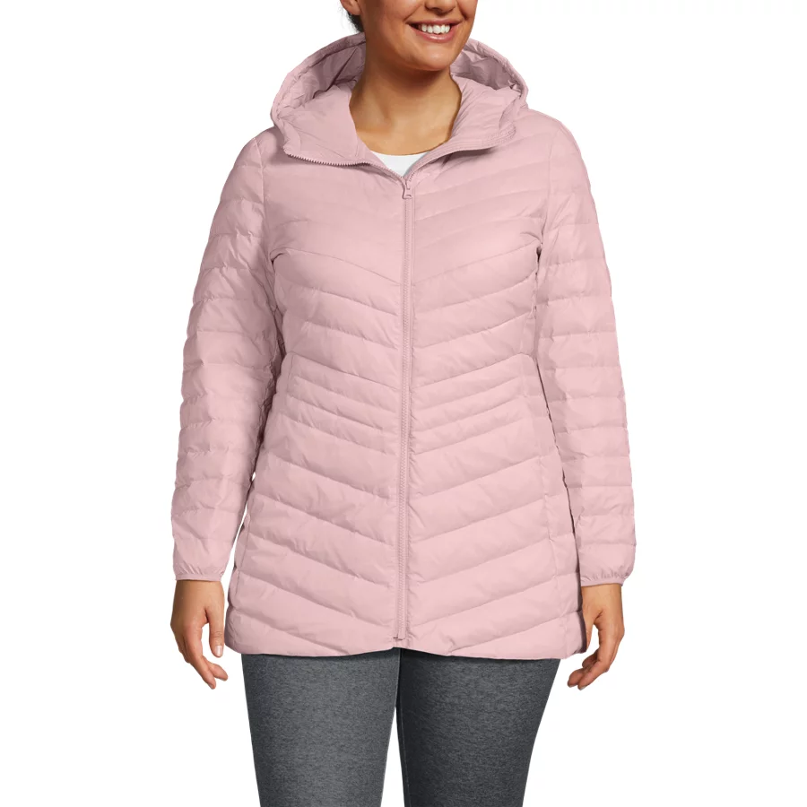Women's Plus Size Wanderweight Ultralight Packable Hooded Long Down Jacket view 4