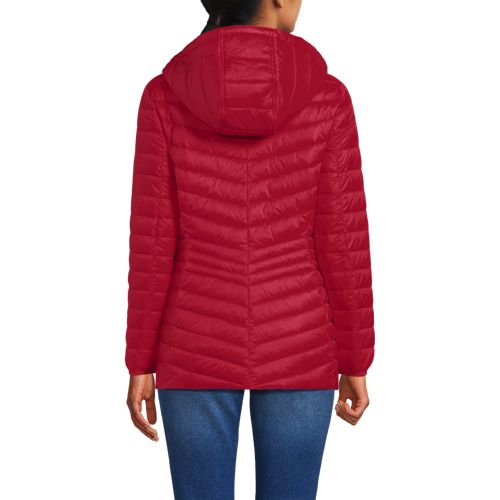  Lands' End Daunenjacke Wanderweight Verstaubar Ultraleicht Mit Kapuze, Damen, Größe:32-34 Petite, Rot, Nylon/daunen, By Lands' End 