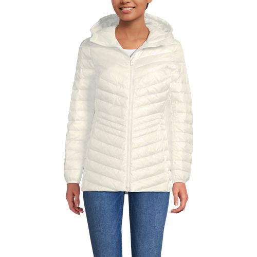  Lands' End Daunenjacke Wanderweight Verstaubar Ultraleicht Mit Kapuze, Damen, Größe:32-34 Petite, Weiß, Nylon/daunen, By Lands' End 