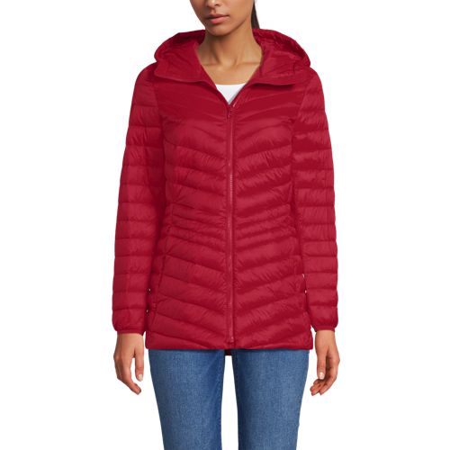  Lands' End Daunenjacke Wanderweight Verstaubar Ultraleicht Mit Kapuze, Damen, Größe:32-34 Petite, Rot, Nylon/daunen, By Lands' End 