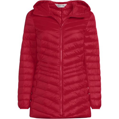 Wanderweight Down Ultralight Packable Jacket with Hood, Women, size: S, petite, Red, Nylon/Down, by Lands' End