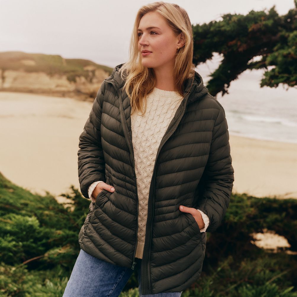 Long packable down jacket womens online