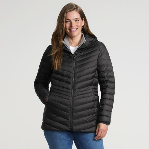 Wanderweight Down Ultralight Packable Jacket with Hood, Women, size: S, regular, Black, Nylon/Down, by Lands' End