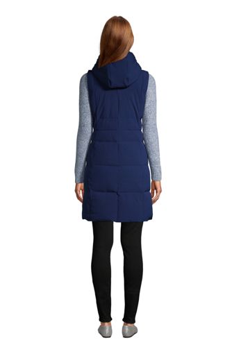 Lange Daunenweste Mit Kapuze Und Stretchkomfort Fur Damen Lands End