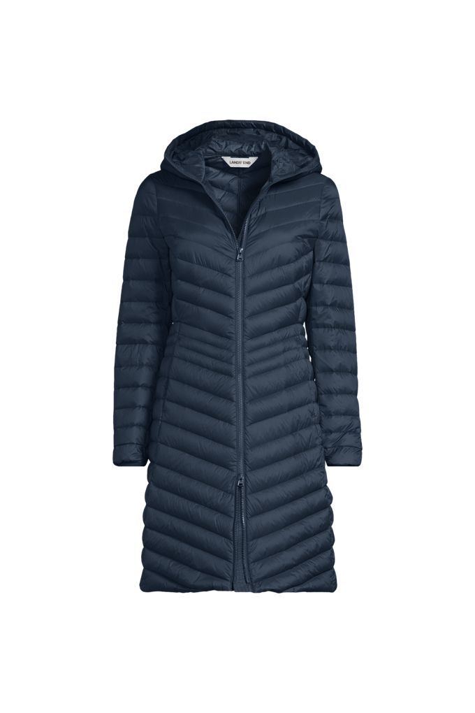 Lands' End Ultralight Packable Long Down Coat In Blue