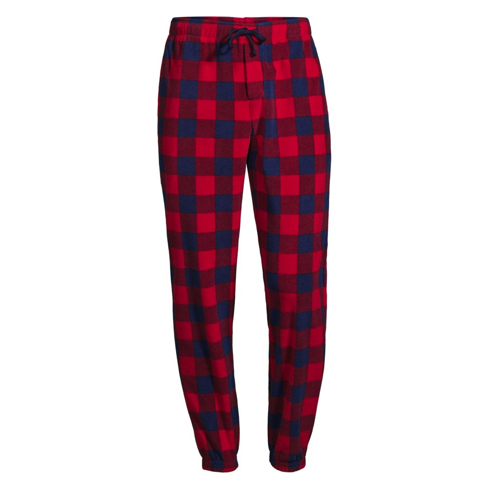 Mens Red & Black Plaid Fleece Pants