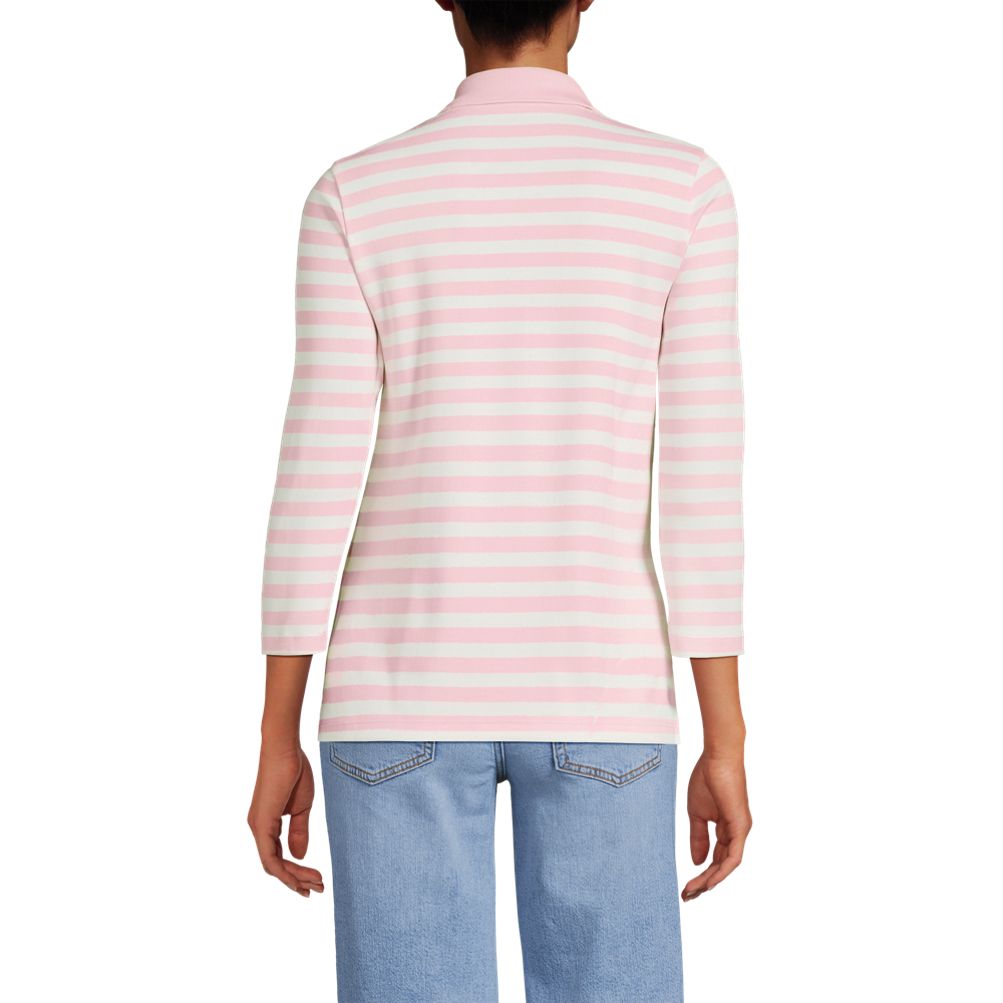 売れ筋商品|||ランズエンド カットソー トップス レディース Women's 3/4 Sleeve Supima Cotton Polo Shirt Sapphire gem stripe/tipped Women's 3/4 Sleeve Supima Cotton Polo Shirt | Lands' End