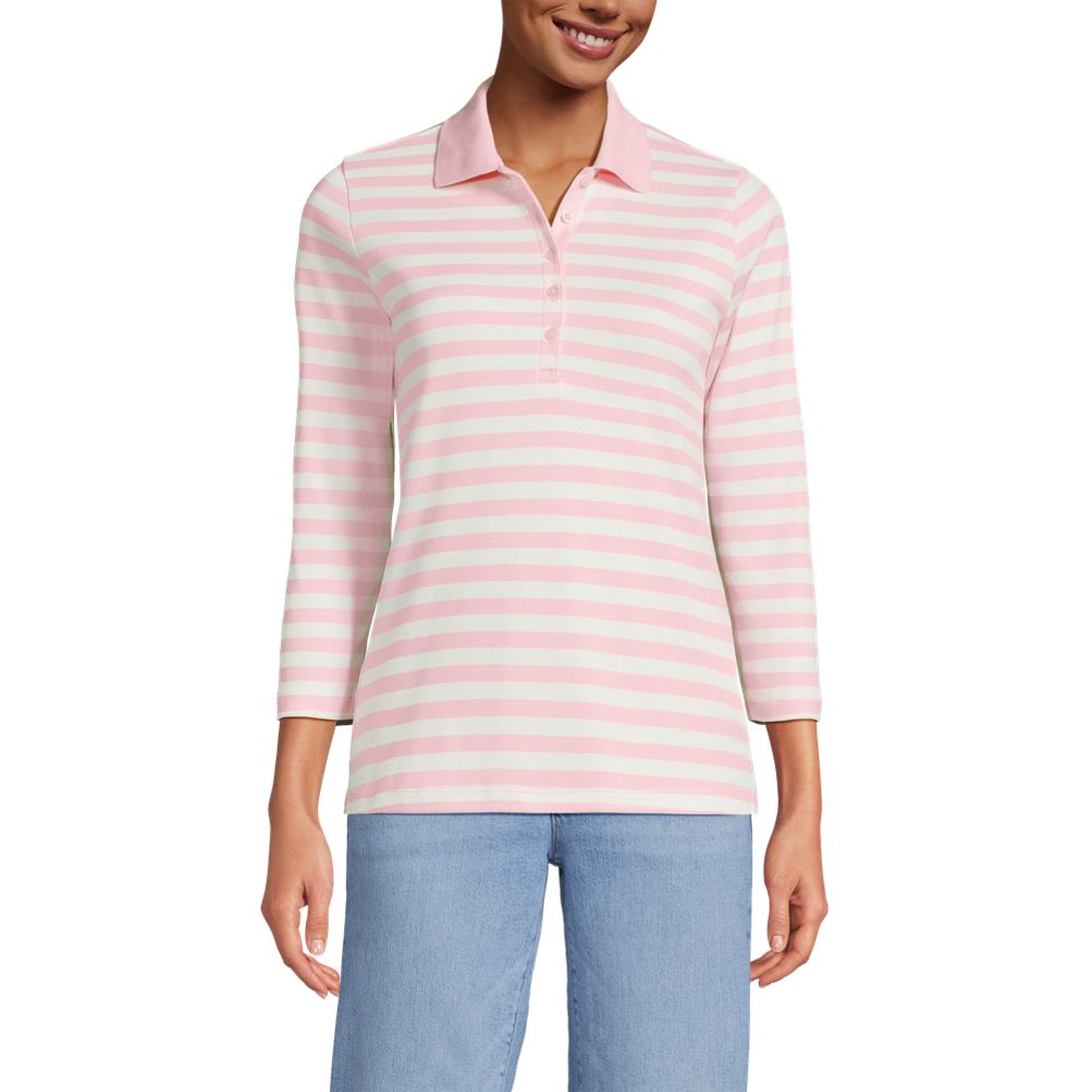 売れ筋商品|||ランズエンド カットソー トップス レディース Women's 3/4 Sleeve Supima Cotton Polo Shirt Simply pink tipped Women's 3/4 Sleeve Supima Cotton Polo Shirt | Lands' End