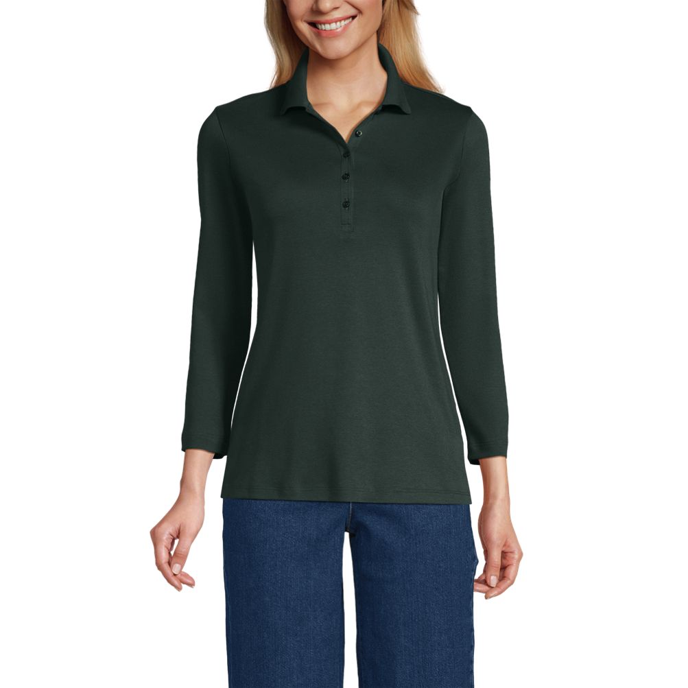 Women's 3/4 Sleeve Supima Cotton Polo Shirt | Lands' End