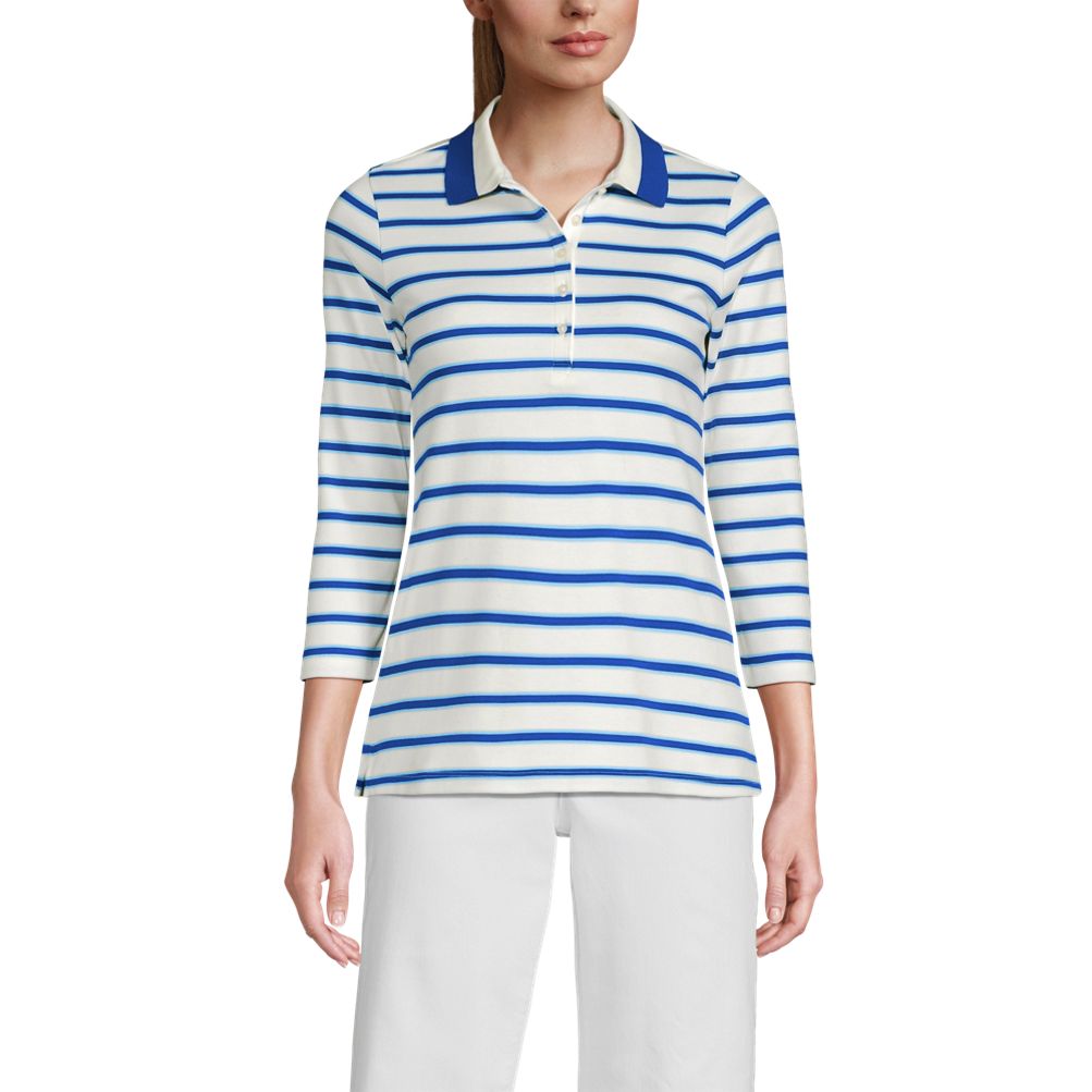 Women's Tall 3/4 Sleeve Supima Cotton Polo Shirt | Lands' End