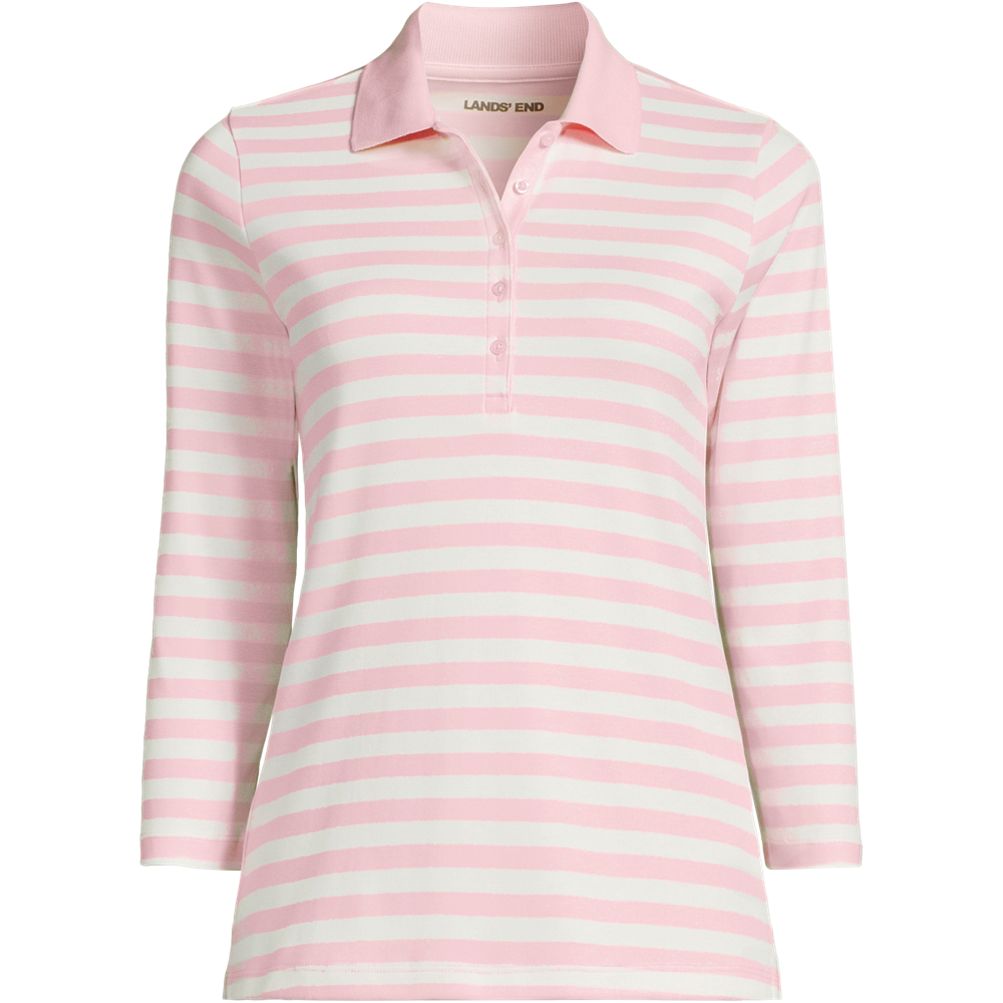 売れ筋商品|||ランズエンド カットソー トップス レディース Women's 3/4 Sleeve Supima Cotton Polo Shirt Simply pink tipped 518784_LEPP_LF_18Y?$xl$&wid=