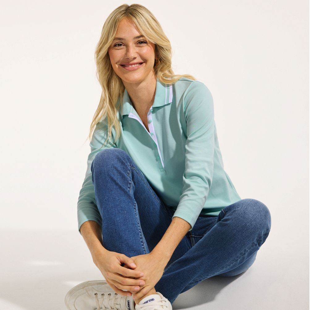 Women's 3/4 Sleeve Supima Cotton Polo Shirt | Lands' End