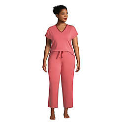 Women's Plus Size Lounge Mid Rise Wide Leg Crop Pajama Pants, alternative image