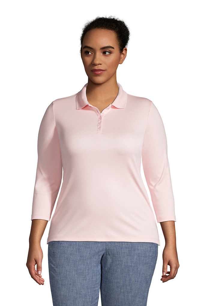 Lands' EndWomen's Plus Size Supima Cotton 3/4 Sleeve Polo Shirt - Lands ...